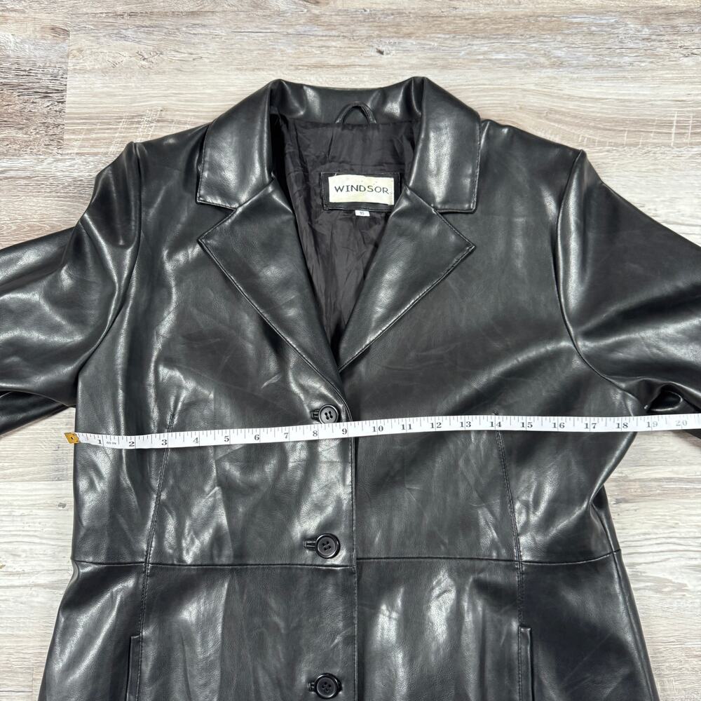 Vintage Y2K Black Faux Leather Trench Coat Long Matrix Goth Moto Duster Fall 16 - Picture 7 of 8